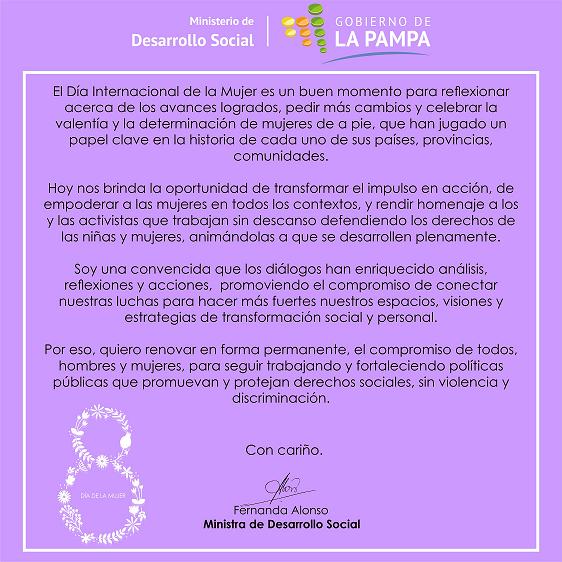 Conmemorando el Día Internacional de la Mujer - Ministerio de Desarrollo  Social del Gobierno de La Pampa